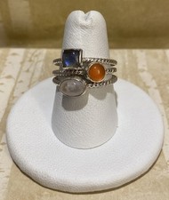 Sundance Catalog Sterling Silver Labradorite Carnelian and Moonstone Ring Size 7