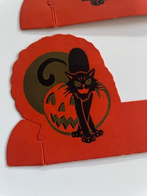 Dennison USA Halloween Party Decor Black Cat Jack o Lantern Gold Tone ...