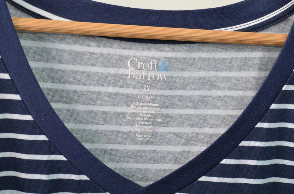 Camiseta sin mangas Croft & Barrow Intimates túnica camisa para mujer 3X azul a rayas cuello en V Foto 4 de 4