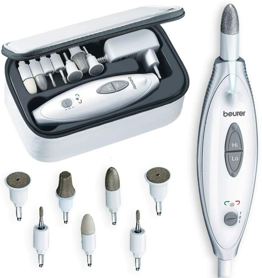 Manicura Pedicura Profesional Set 7 Accesorios Luz LED 2 Velocidades Beurer New