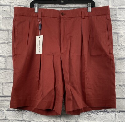 NWT Ben Silver Mens Pleated Front Chino Preppy Shorts Sz 40 !0'' Inseam Brick Red