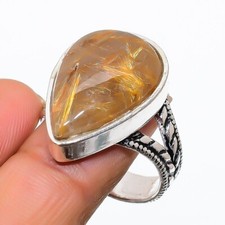 Rutilated Quartz Gemstone Handmade 925 Sterling Silver Jewelry Ring Sz 10 US 