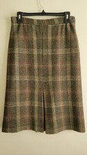 Vintage 70s Green Plaid Flannel Pencil Skirt S School Girl Dark Academia ILGWU