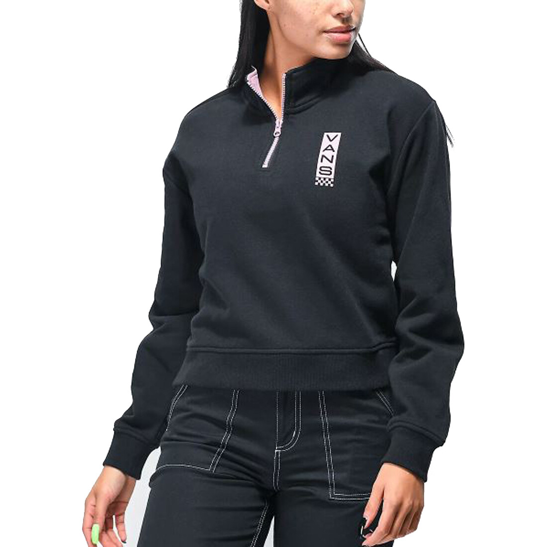 Черный укороченный свитшот с воротником-стойкой и логотипом Vans черный большой 8390₽