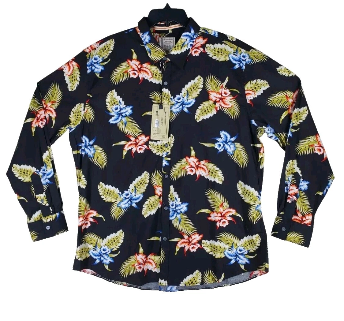 Long Sleeve Floral Regular Size 2XL Casual Button-Down Shirts for Men