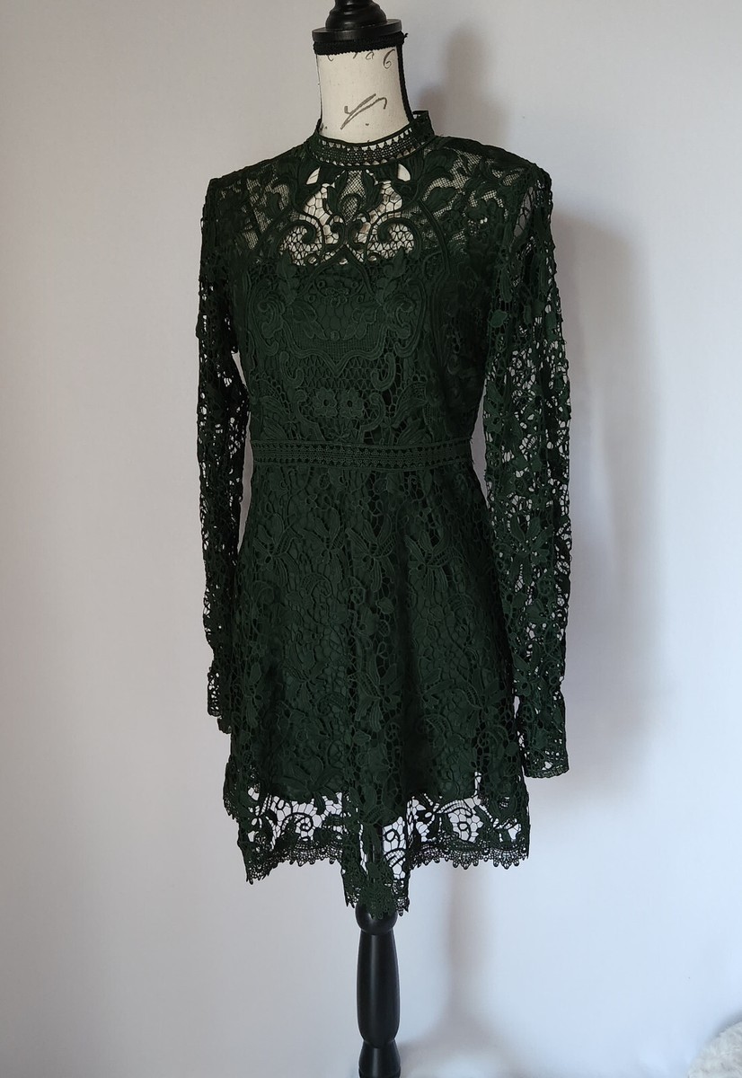 Zara Green Lace Mini Dress Guipure Lace Dress Zara Zara Emerald