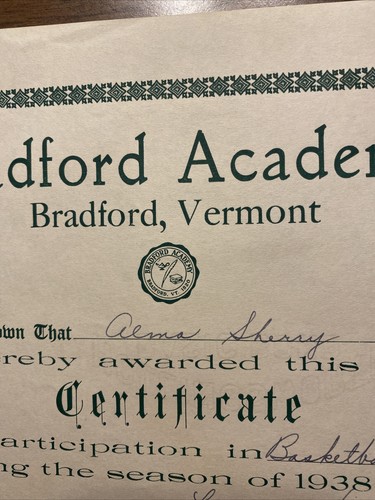 1939 Bradford Academy School Award Basketball Zertifikat Vermont VT signiert P7b - Bild 4 von 16