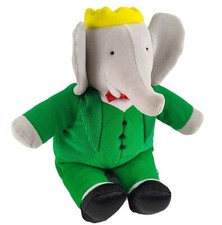 Eden Babar Elephant Plush 11" Bell Rattle Crinkle Ears Green Overalls Baby Toy