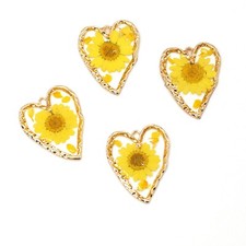 Clearance 8PCS Gold Tone Dried Flower Resin Irregular Heart Charm Pendant GBY712