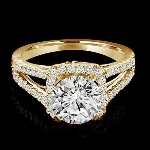 3TCW Round Cut Simulated Diamond Halo Engagement Ring in 14k Yellow Gold Plated - Picture 4 of 7