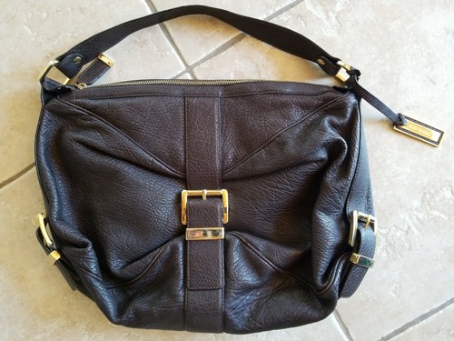 Michael Kors Large Leather Hobo Style Eggplant Purse w/ Gold Buckle Handbag YJ01 - Picture 3 of 8