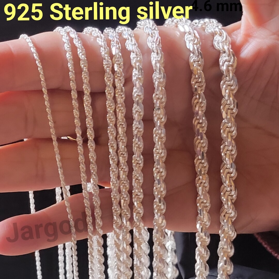 Real Solid 925 Sterling Silver Diamond Cut Rope Chain