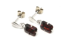 9ct White Gold Garnet Earrings Small  Drop Gift Boxed Made in UK Birthday Gift