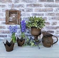 Kanne Pokal Krone Pflanztopf Windlicht Rost Metall Deko Garten Terrasse Balkon ❤