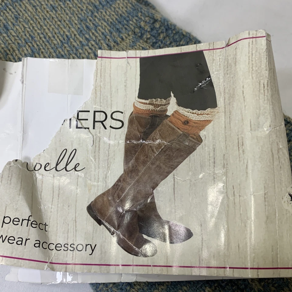 Calcetines Bota Crochet Tejido Top Botón Acento Azul/Marfil NUEVO Simply Noelle Foto 3 de 4