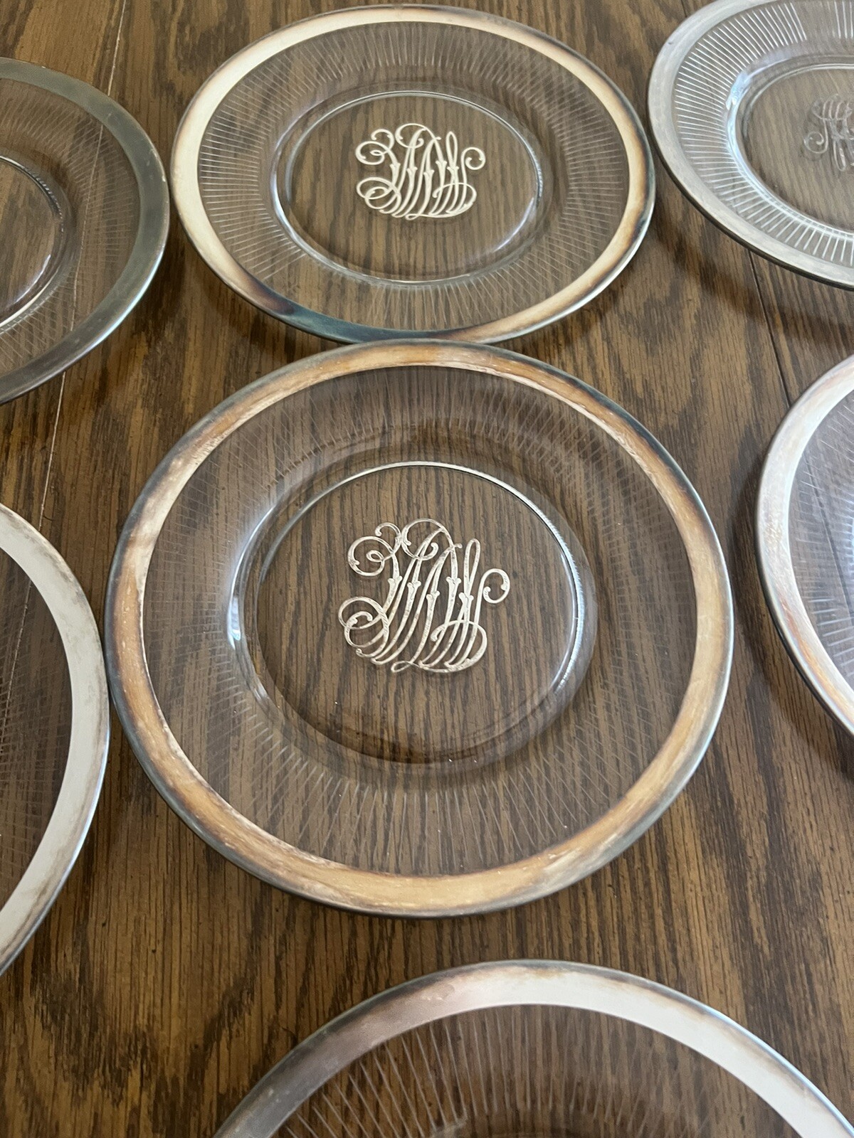 Vintage Silver Rim trim Glass Plates Lot Of 12