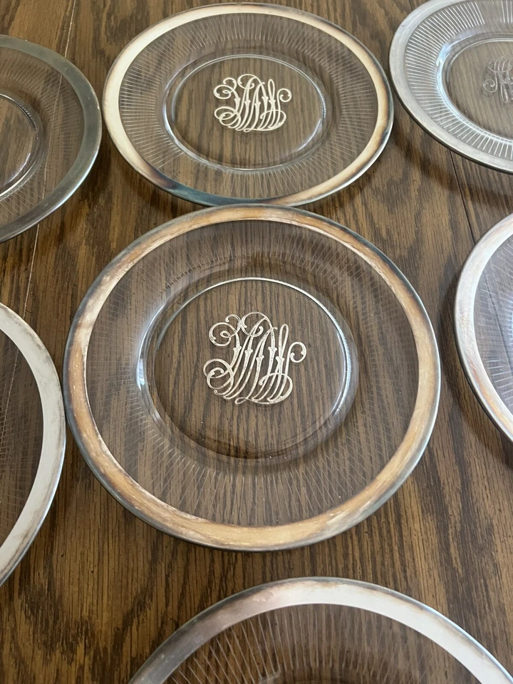 Vintage Silver Rim trim Glass Plates Lot Of 12 - Image 4 of 4
