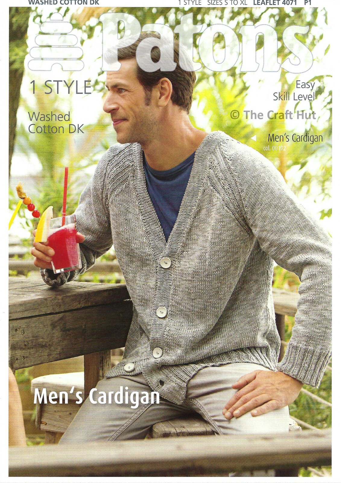 Hand Knitting PATTERN ONLY Patons Men's Gents Cardigan Easy Knit 4071 New