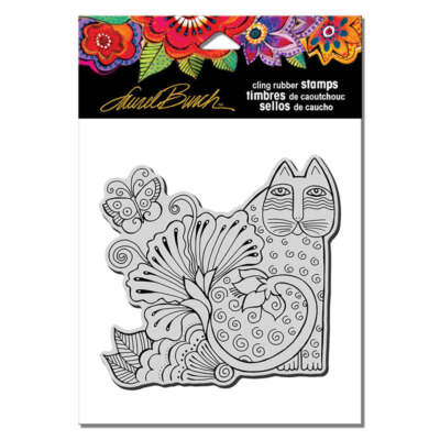 Stampendous Laurel Burch Cling Stamp - Blossoming Feline - Cat Flower Butterfly