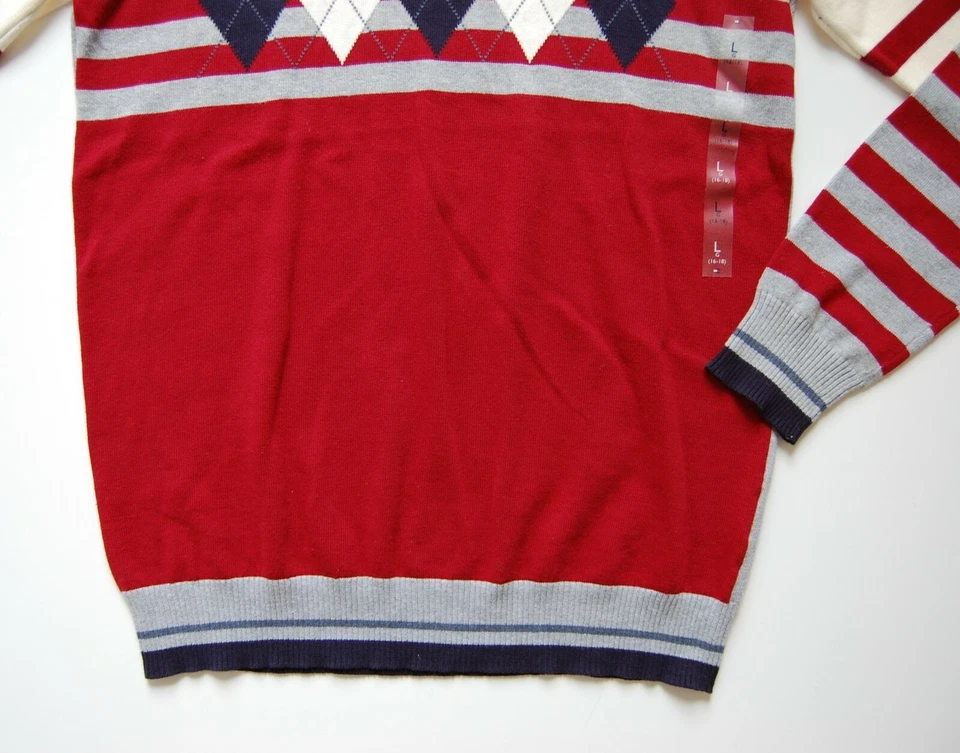 Suéter tejido Tommy Hilfiger cuello en V para niños, 100 % algodón, talla L (16/18), nuevo con etiquetas Foto 3 de 4