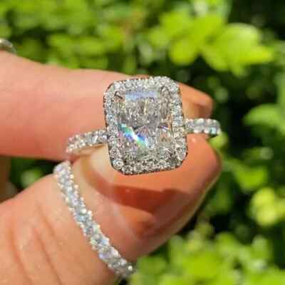2.37Ctw Radiant Moissanite Halo Promise Engagement Ring in 14K White Gold Plated