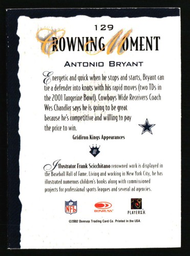 Antonio Bryant 2002 Donruss Gridiron Kings #129 FOOTBALL Card - Picture 2 of 2