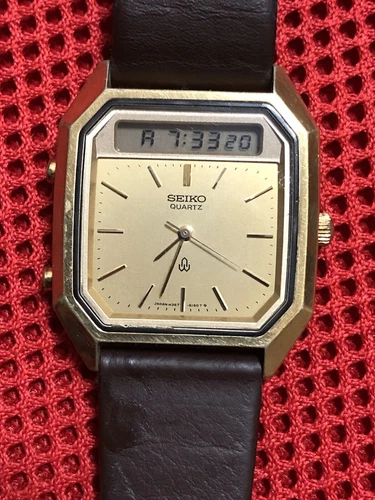 Rare Vintage Seiko H357-5080  LCD Digital Watch - 1980's++*{Gold Tone}