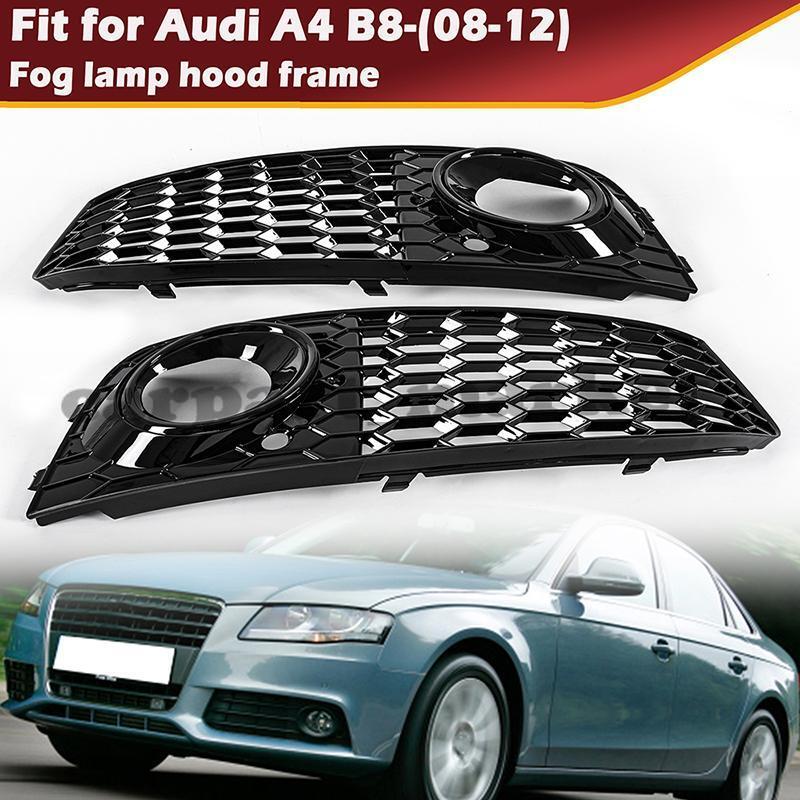 Audi A4 B8 Fog Light Grilles - RS4 Style Honeycomb Mesh With Chrome Trim, Pair (2008-2012)
