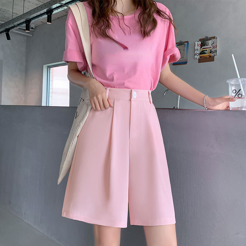 Solid Color Open Back Tops High Waist Shorts Women's Suit