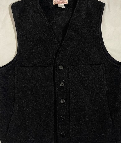 VTG Filson Mackinaw Vest Charcoal Gray Virgin Wool Button Front Style 20 Size 42 - Picture 4 of 6