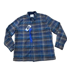 Weatherproof Vintage Shacket Men L Plaid Blue Hand Pockets Button Lined Shirt L