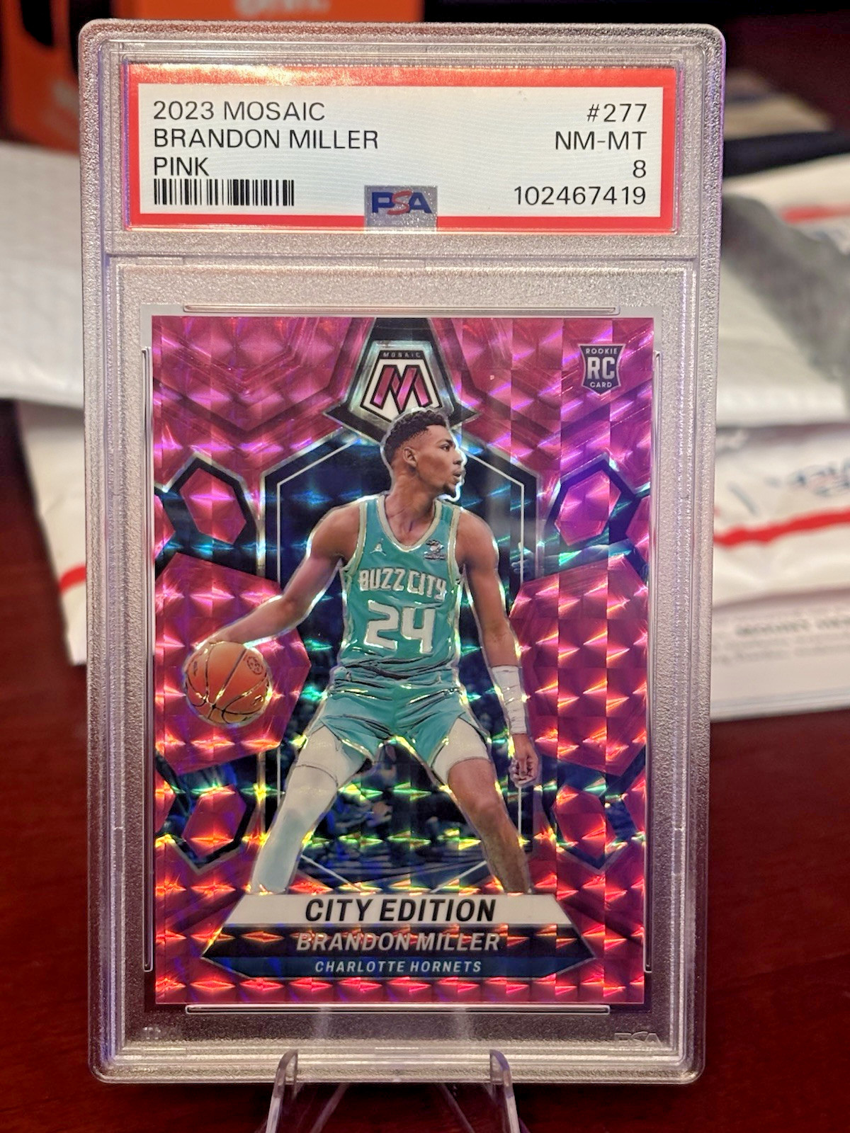 2023-24 Panini Mosaic Brandon Miller Pink RC City Edition #'d /149 PSA 8