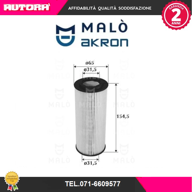 1510044 Filtro olio adatto a Bmw (MARCA MALO').
