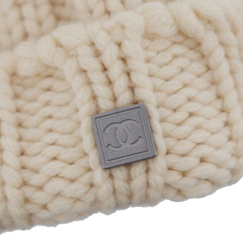 CHANEL Sports Line Used Knit Hat Beige Cashmere 100% Made in Scotland #BU496 S - Picture 4 of 11
