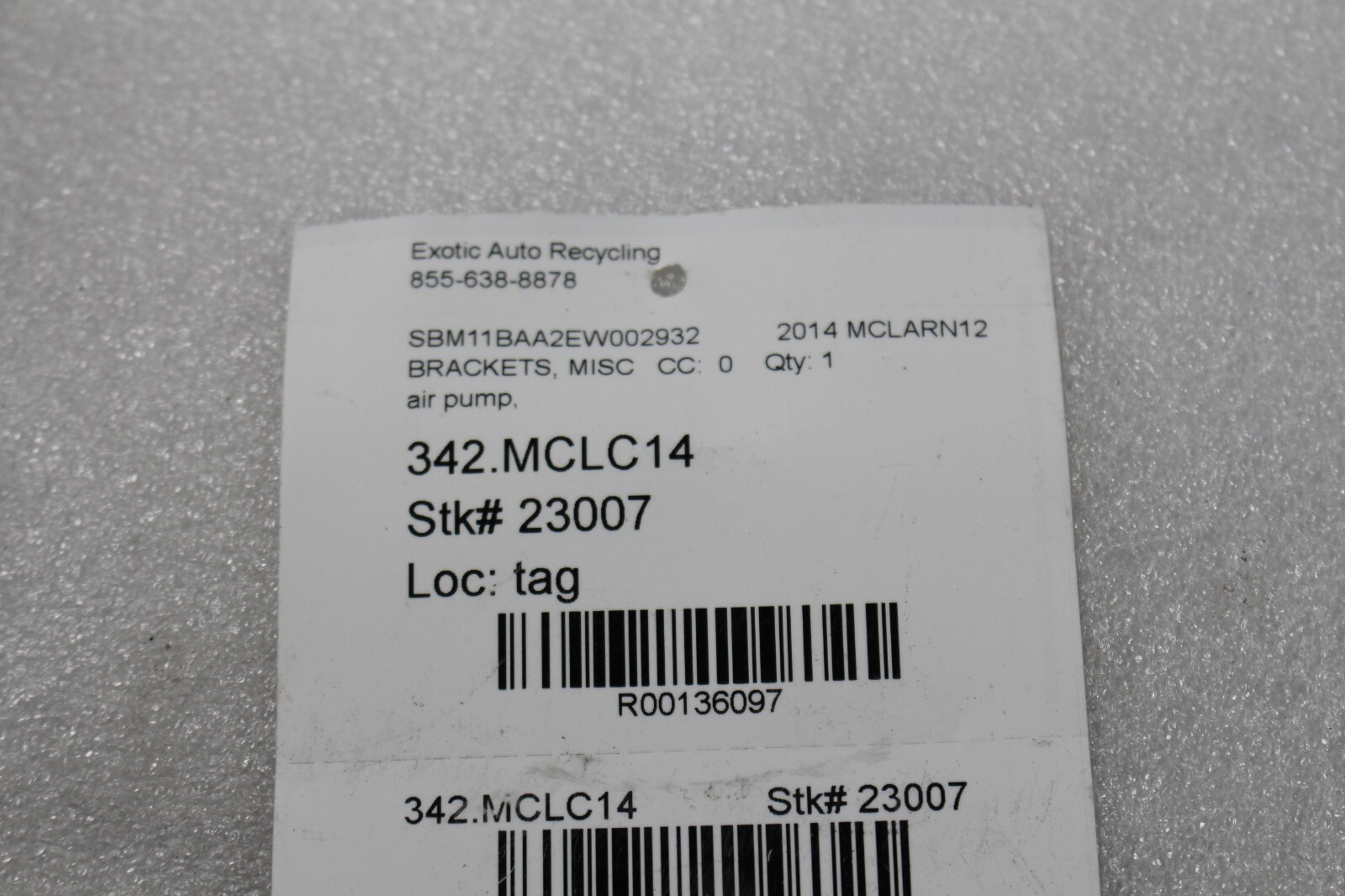 McLaren MP4-12C, Air Pump Bracket, Used