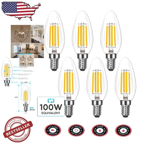 Elegant Dimmable LED Candelabra Lights - 800 Lumen, E12 Base, 3500K Warm Glow