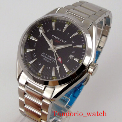 41mm Corgeut Polished Automatic Men Watch GMT Calendar Sapphire Crystal Luminous