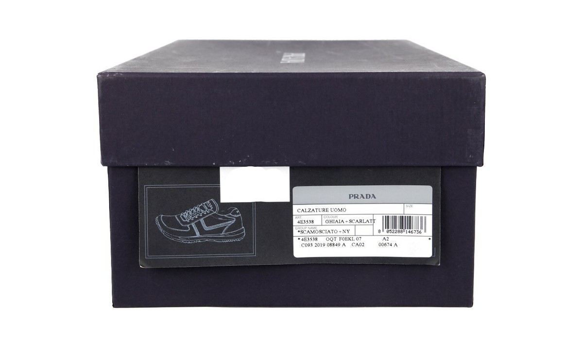 リ AUTH LUXURY PRADA SNEAKERS SHOES 4E3538 GREY SUEDE RED NYLON NEW