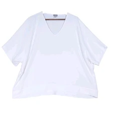 Chico's Blouse Top Women's 3 White Short Sleeve V-Neck Casual Beachy Lagenlook