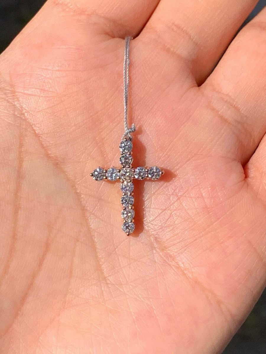 2Ct Round Cut VVS1/D Diamond Cross Pendant 14K Yellow Gold