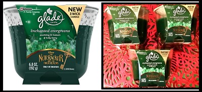 3 Glade Candles-Enchanted Evergreens Balsam Fir Disney Nutcracker-3 wick 6.8 oz