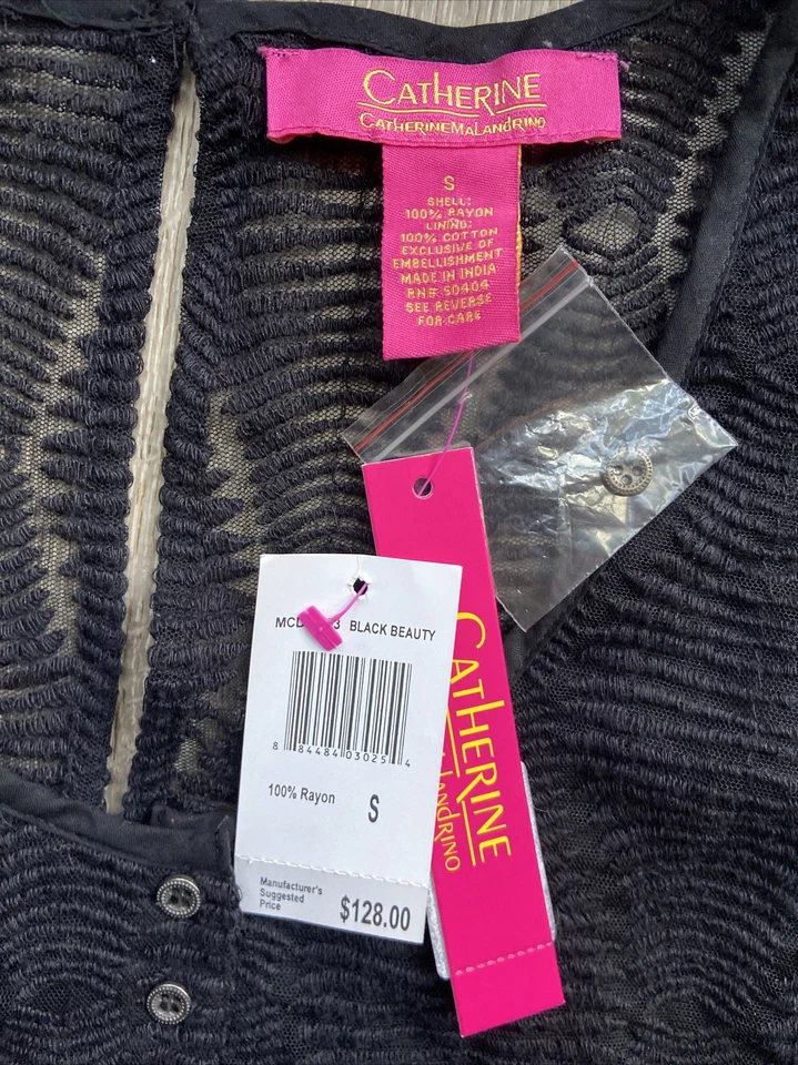 Catherine Malandrino Mono Negro Borlas Bordadas Transparente Piernas Ajustables S Foto 3 de 4