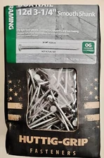 40 lb bulk Huttig-Grip Outdoor Galv Framing Nail 12D 3 1/4" Smooth Shank. new