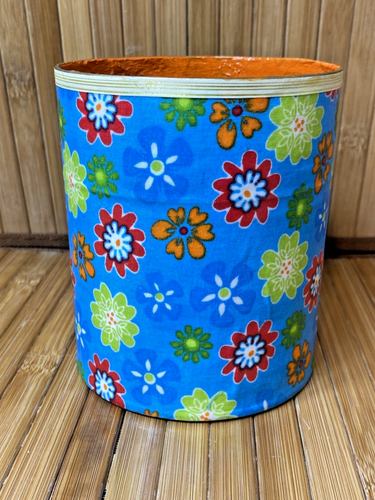 Handmade Colorful Flower Fabric Wrapped Tin Can Planter 4 5/8 in x 4 in diameter - Picture 6 of 8