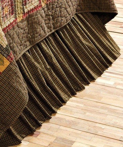 Deep Green Country Plaid Bed Skirt Gathered Dust Ruffle 16" Drop Tea Cabin - Picture 3 of 8