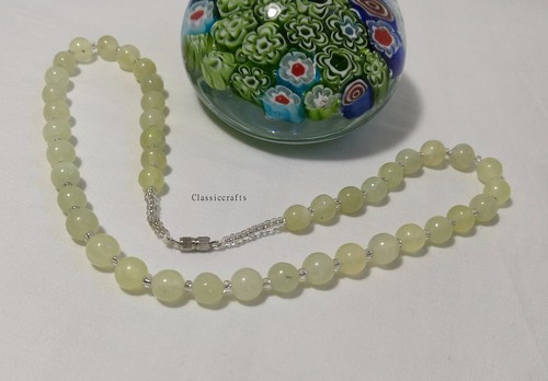 Certified Genuine 8mm round bead green jade+glass bead necklace L45cm - Bild 3 von 5