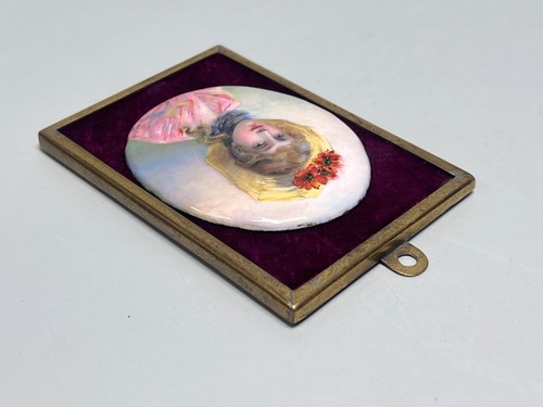 Antike viktorianische Miniaturmalerei edle Dame Emaille Portrait um 1900 signiert - Bild 8 von 8