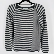 InCashmere Crewneck Sweater Size L Grey Contrasting Stripe  100% Cashmere