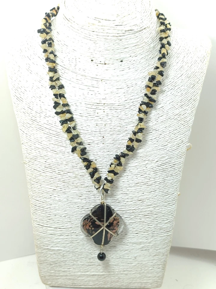 Collana Donna In Pietre Mix onice e Citrino L. 55 + Ciondolo In Onice  Mis.4 X 4 - Immagine 3 di 4