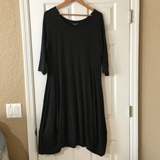 Eileen Fisher Dress Women Large Black 3/4 Sleeve Scoop Neck Italian Yarn